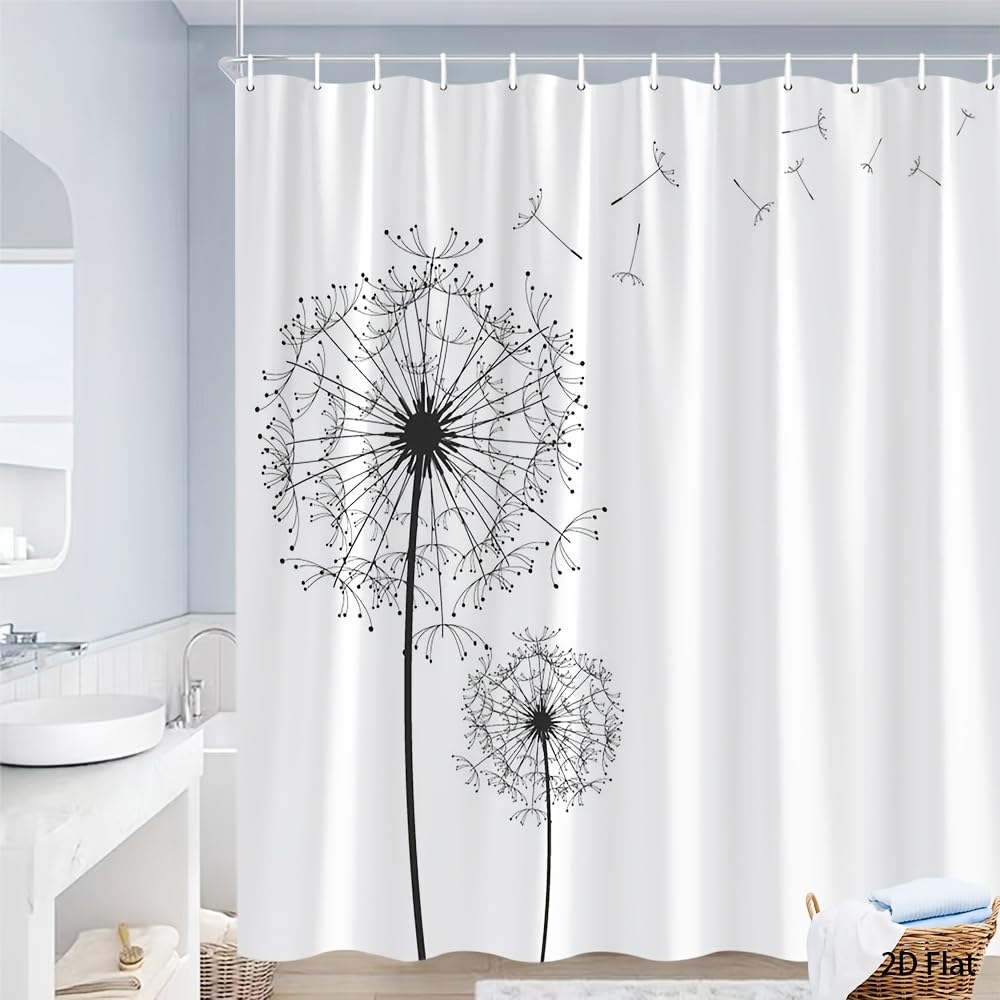Glwdmb C-17 1 Piece 180X220cm Minimalist Dandelions Printed Shower Curtain With Hook, Polyester, For Windows And Walls, Bathtub, Bathroom, Machine Washable, All Season Universal