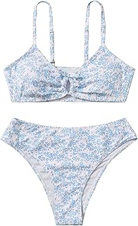 Traje de baño de 2 piezas para niña, diseño floral, tirantes delgados, conjunto de bikini para playa, traje de baño para adolescentes y niños de 8 a 14 años