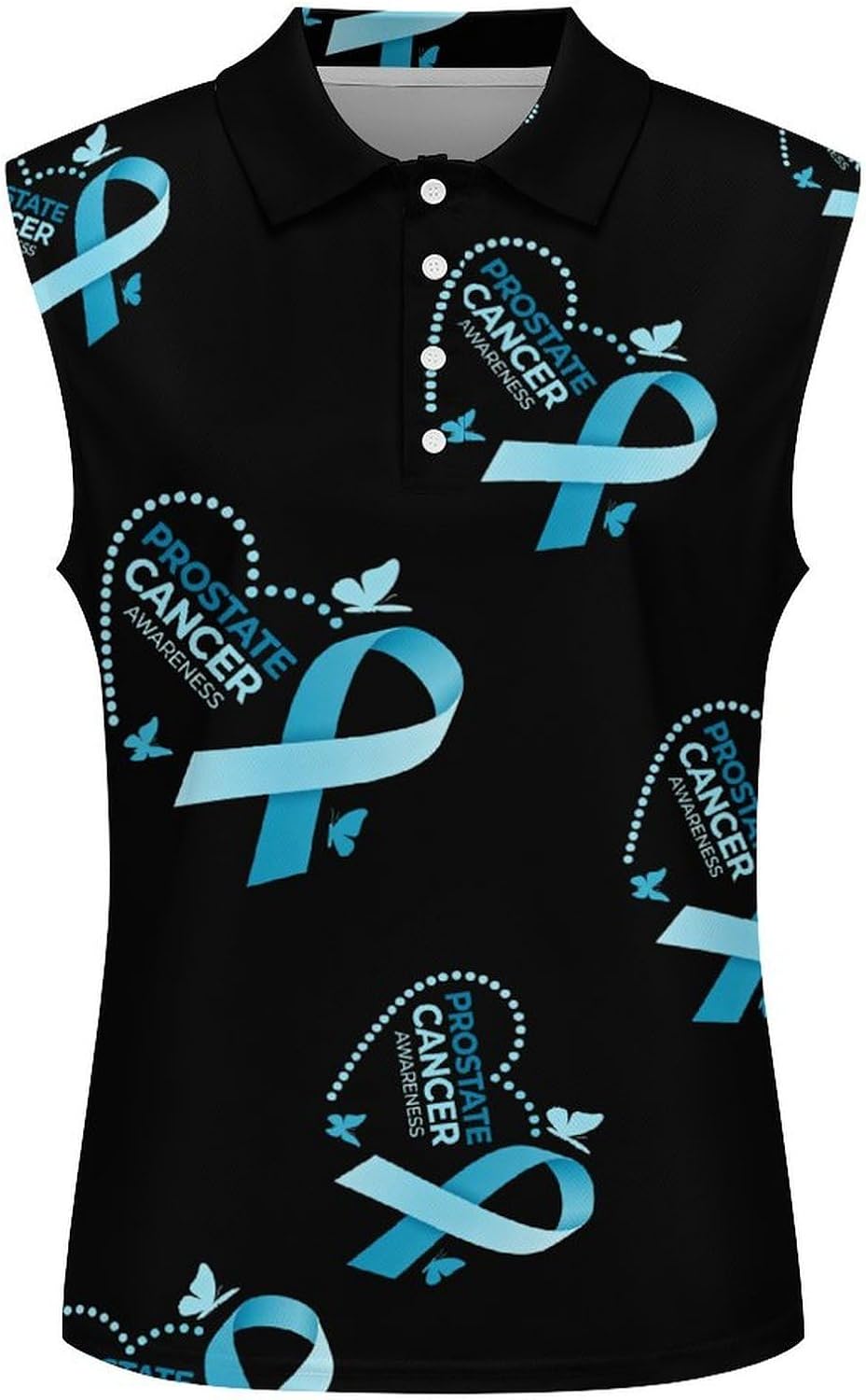 Prostate Cancer Awareness Ribbon Womens Sleeveless V Neck Golf Polo Shirts | Collared Tank Tops