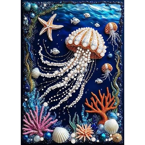 ajepon Jellyfish Pearl Painting Kits for Adults - Special Shape Diamond Art Kits for Adults Jellyfish Pearl Diamond Painting Kit for Wall Home Decor Arts Craft 12x16inch