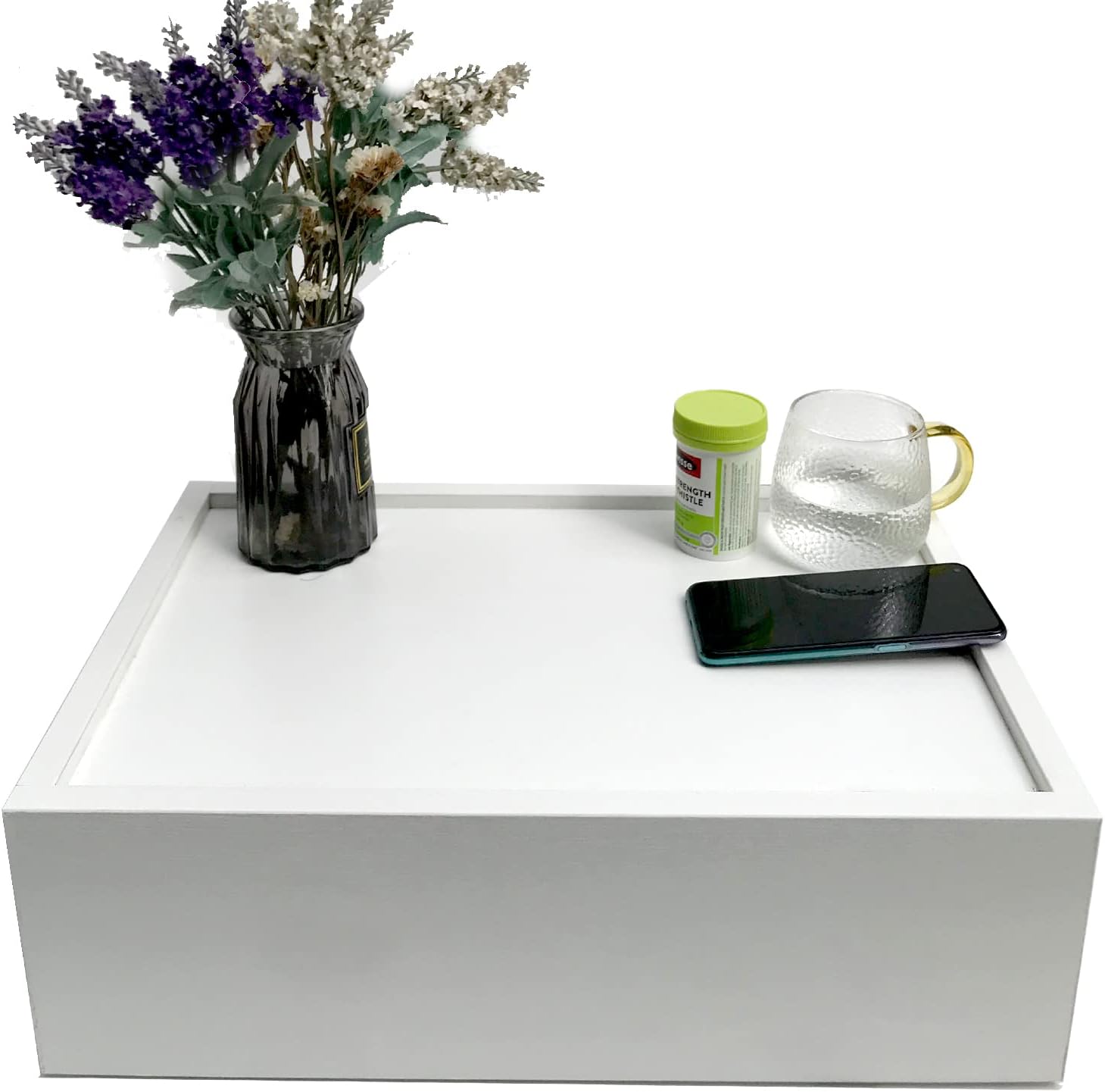 Lizipai Floating Bedside Table, No Assembly Required,Night Stand with Drawer, 19" X 13" X 5.9", White
