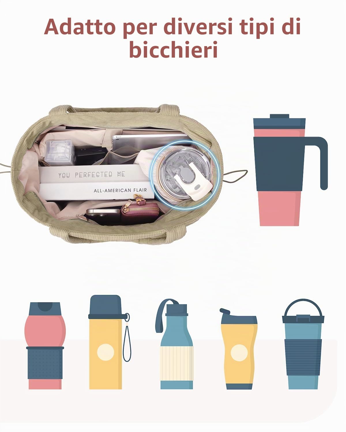 ECOHUB Borsa Tote Donna Velluto a Coste con Scomparto per Laptop da 15,6"