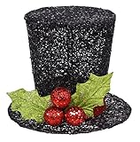 Craig Bachman Imports 7.75" Glitter Top Hat Ornament, Black Sparkling Snowman Tree Topper with Wired Brim for Christmas Wreaths, Holiday Floral Arrangements, and DIY Seasonal Home Decor Crafts