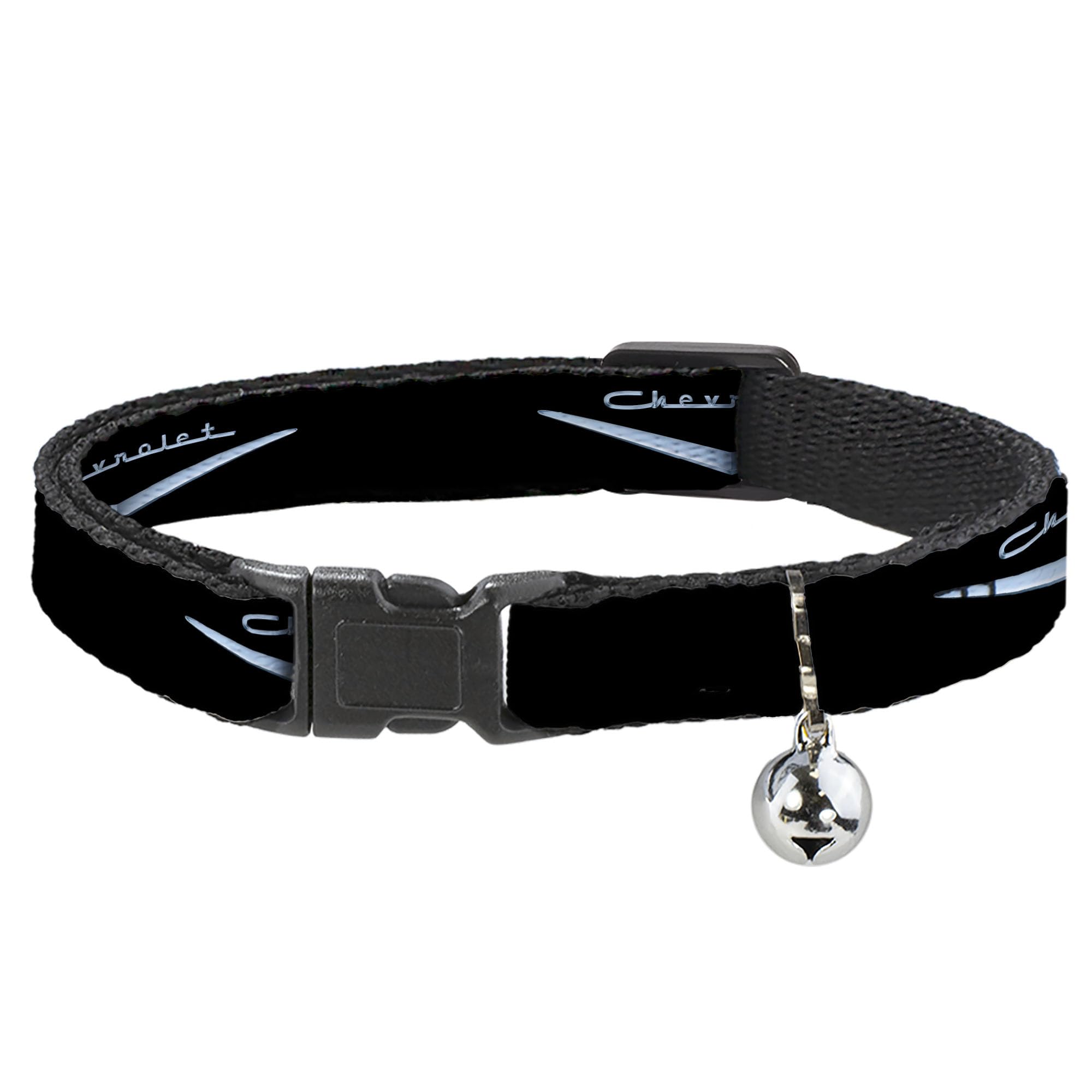 Collar de gato Chevrolet con cascabel y clip breakaway negro de 8.5 a 12 pulgadas