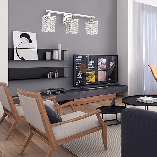 Miniatura 6 de BONLICHT Lámparas de baño cromadas, 5 luces modernas, aplique de pared de cristal, lámpara de pared para pasillo, cocina, sala de estar, dormitorio