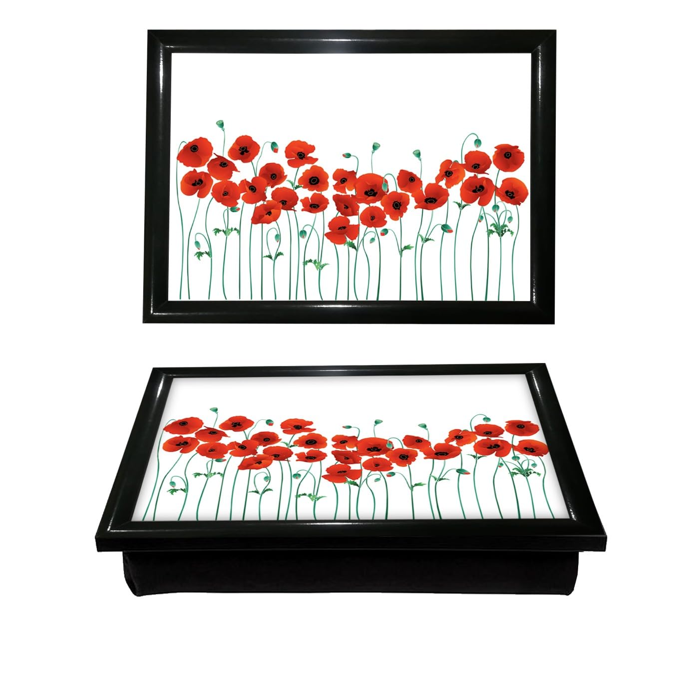 Homion Black Poppy Flower Cushioned Bean Bag Laptray Home Laptop Tray Drinks Food Breakfast Lap Tray