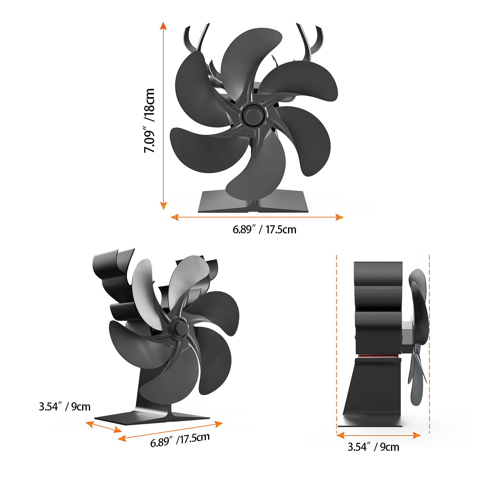 Ventilatore per stufa a legna a 6 pale per camino, risparmio energetico, resistente alle alte temperature