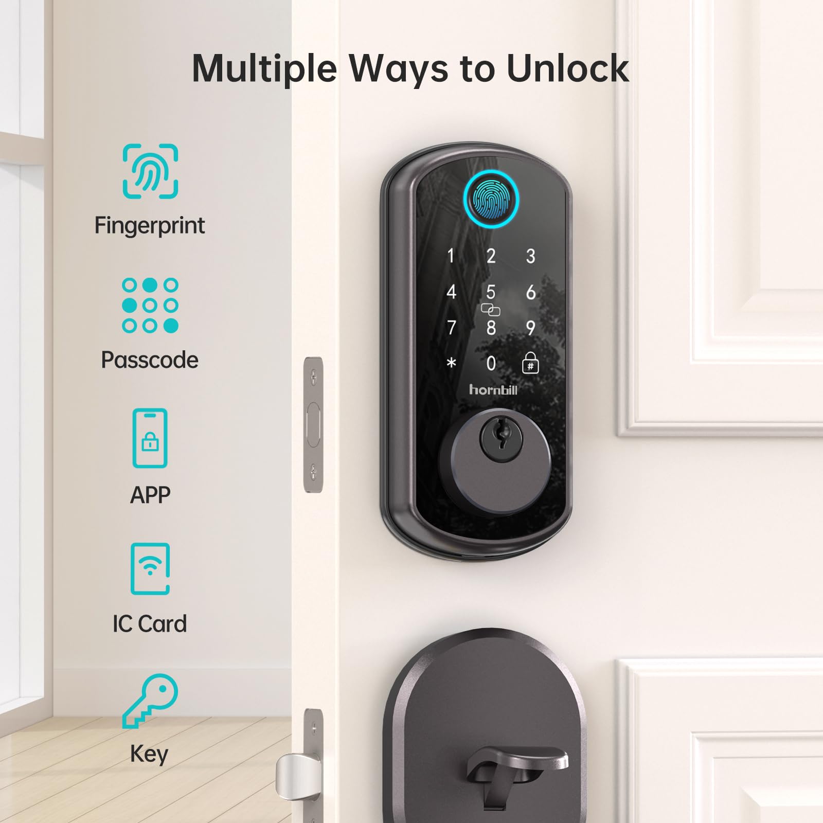 Smonet M6-BF – Serrure Intelligente WiFi Avec Empreinte Digitale, Clavier, Pêne Dormant – Noire, Entrée Sans Clé