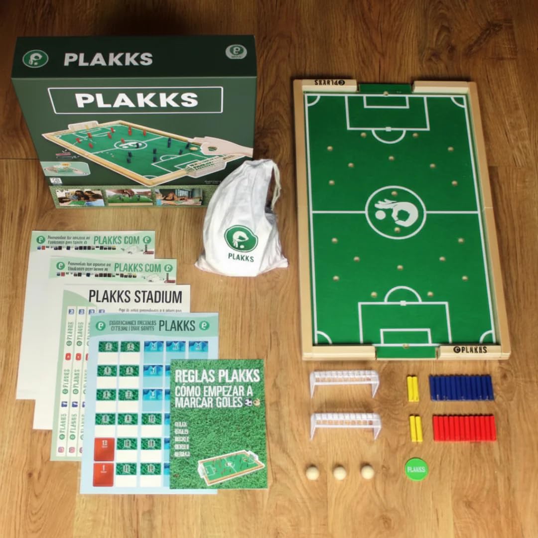 PLAKKS | Juego de Mesa de Fútbol | De 3 a 99 Años | 2 a 4 Jugadores | para Niños y Adultos | Juego de Madera | Juego de Habilidad | para Toda la Familia | Futbolín de Mesa