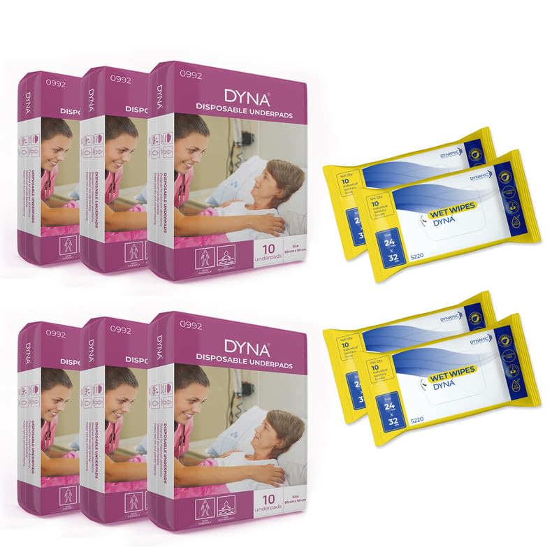 Dyna Disposable Underpad 6 Pack Size 60 X 90 cm + 4 Pack of Wet Wipes Pack Size 24 X 32 cm (B0CG9HFYRB) Amazon Price History, Amazon Price Tracker
