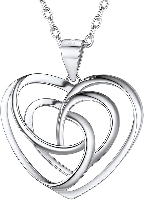 PROSILVER Women Solid 925 Silver Celtic Knot Pendant with Chain,Heart/Cross/Triangle Celtic Jewelry-Send Gift Box