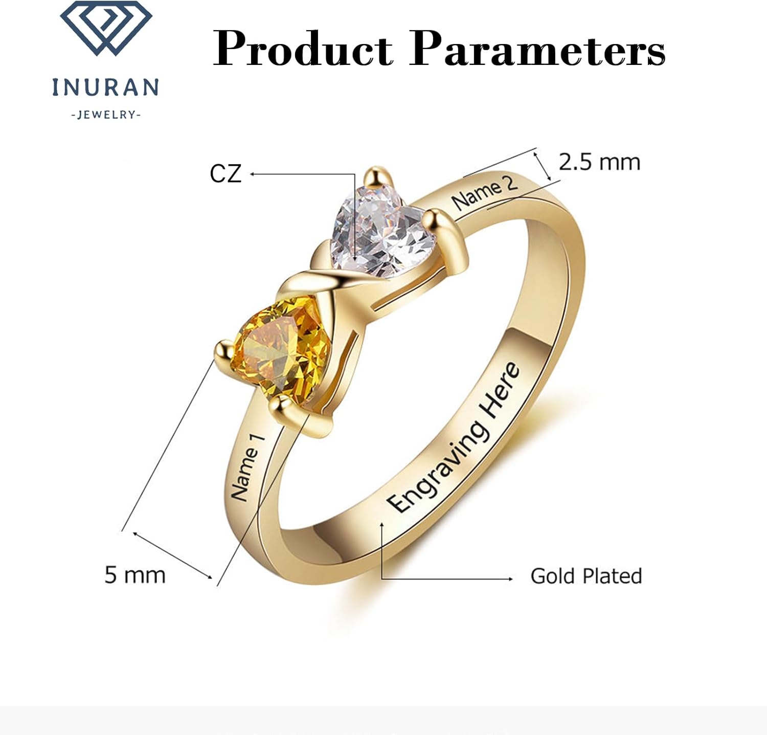 Personalized Infinity Birthstone Ring for Women with 2 Heart Simulated Birthstones, silver/10K/14K/18K Gold Ring Customize Names Engraved Family Rings for Mothers Day and Birthday Gifts