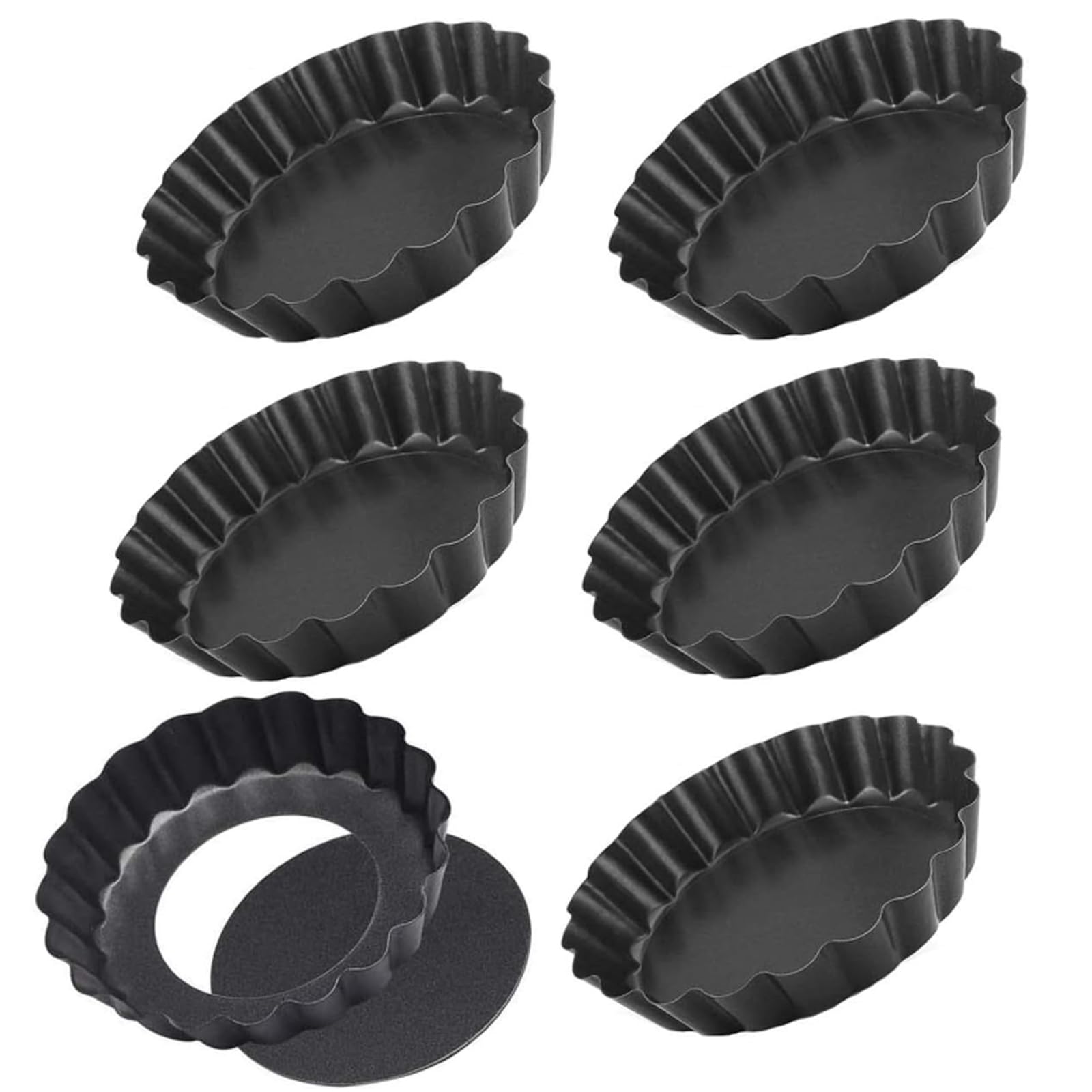 Mystiqut 6 Pcs 4 Inch Non-Stick Tart Tin Pans Removable Bottom Flan Tins with Loose Base Fluted Round Tart Pan Tart Tins Cases Loose baseTart Mold Cheesecake Pan Tart Mold Mini Tart Pans,(SCXERYTUC)