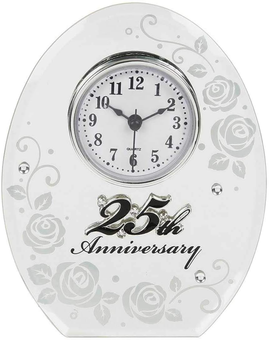 Shudehill Giftware 25th Silver Wedding Anniversary Mirrored Clock Gifts, 17cm x 13cm