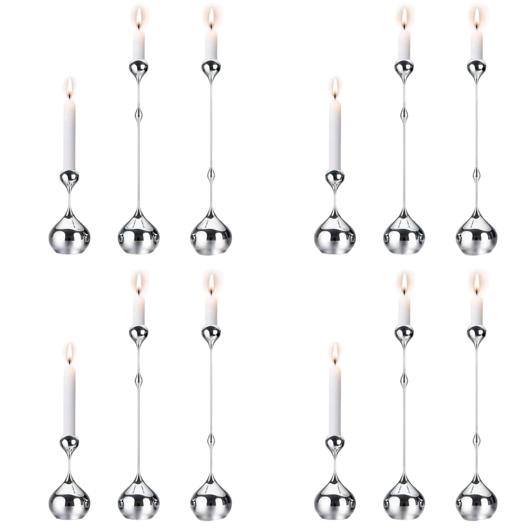 Bougeoir en Argent (Lot de 12) en Métal pour Décoration de Table