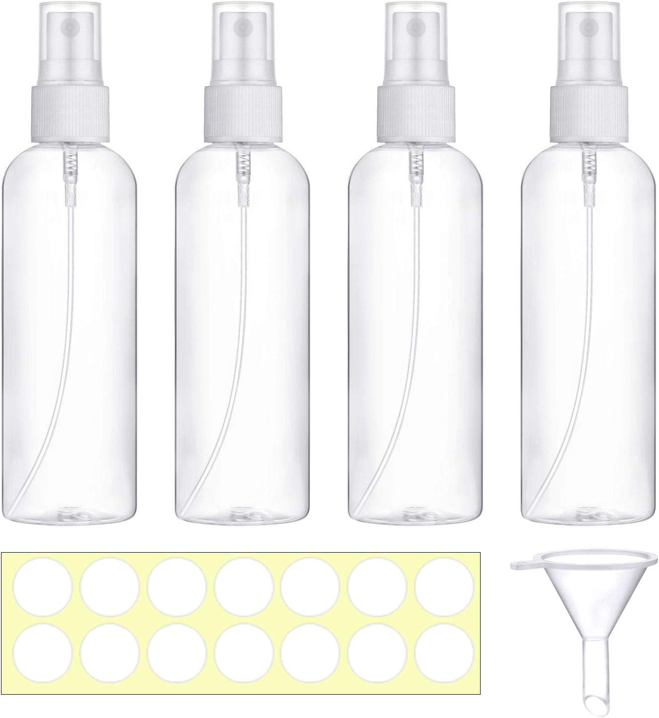 Small Spray Bottle,3.4 oz Mini Spray Bottles 100ml Little Empty Plastic Travel Size Spray Bottles with Fine Mist, Refillable Liquid Containers with Labels (4 Pack)