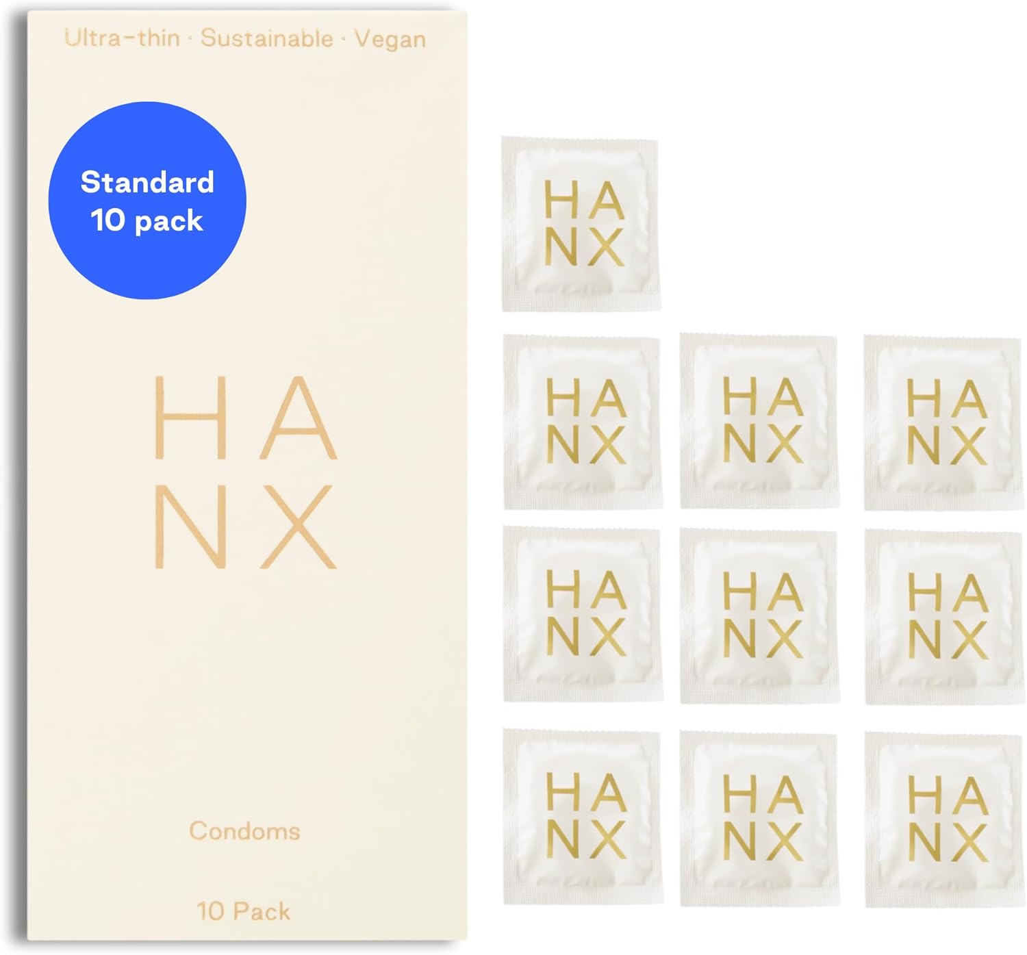 HANX Condoms | Ultra-Thin, Natural Latex with Silicone Lubricant | Paraben & Spermicide-Free | Dermatologically Approved | Strong & Reliable | Safe, Comfortable Protection | Standard (Pack of 30)