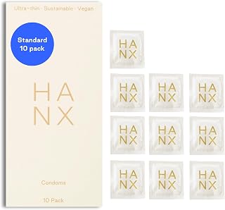 HANX Condoms | Ultra-Thin, Natural Latex with Silicone Lubricant | Paraben & Spermicide-Free | Dermatologically Approved | Strong & Reliable | Safe, Comfortable Protection | Standard (Pack of 10)