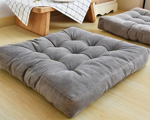 Hruile 10 cm Thick 55 x 55cm Square Seat Pads Seat Cushions for Dining Chair, Chair Pads Chair Cushions Floor Cushions Indoor Outdoor Garden Patio kitchen Yoga,2Pc,Grey