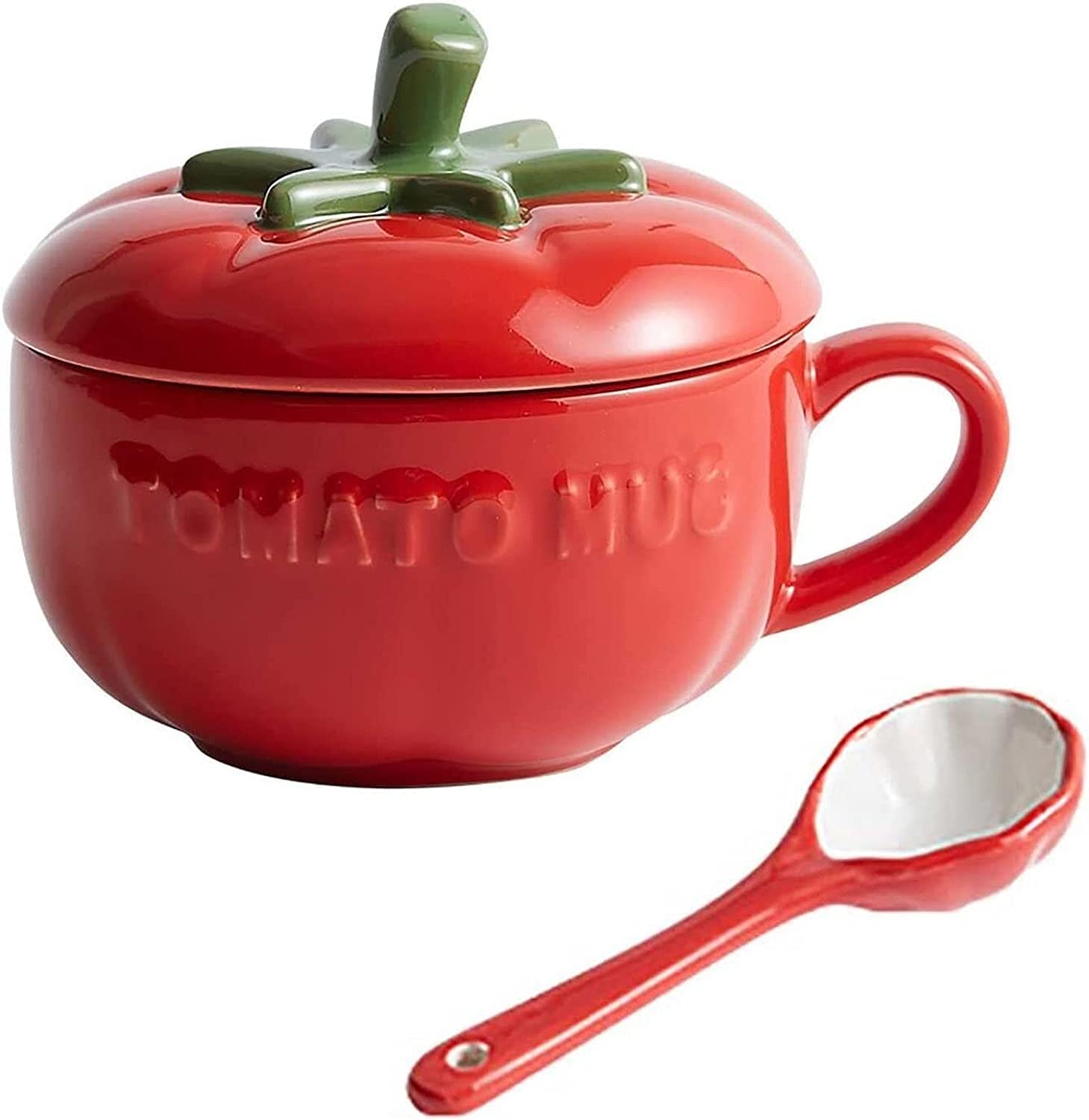 Kubki do zupy z uchwytem, słodkie pomidory z pokrywką i uchwytem, ceramiczne płatki śniadaniowe, kubek na kawę, mleko owsiane, owoce, przekąski, bezpieczne w kuchenc(Red)