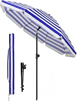 Umbrelă de soare VOUNOT 200 cm, înclinabilă și reglabilă pe înălțime, protecție UV 50+, dungi albastru-alb, cu geantă de transport, pentru grădină, terasă, plajă 1