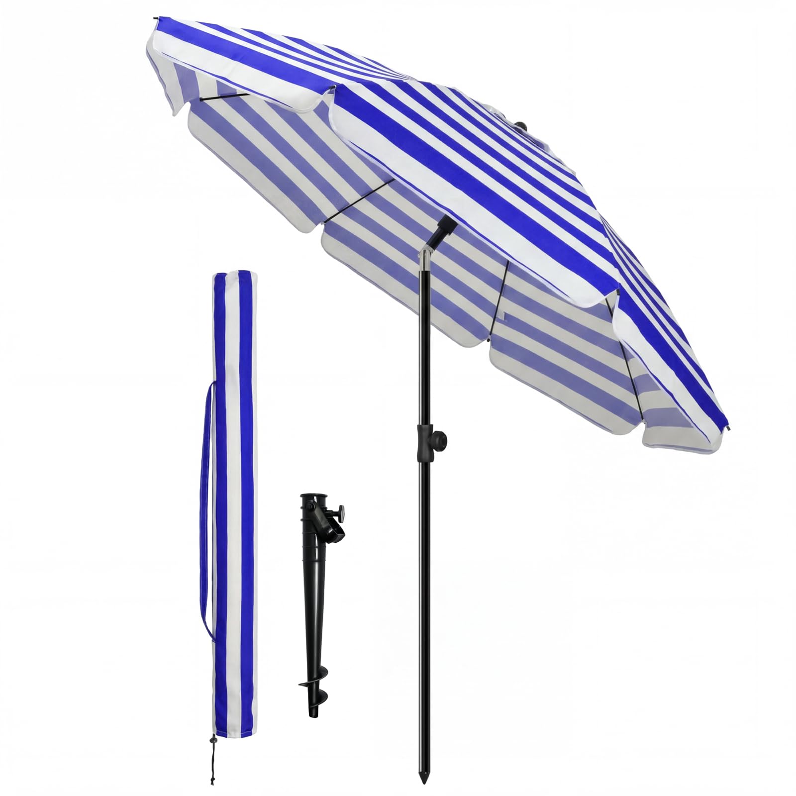 VOUNOT® Sombrilla Playa Grande Ø200cm y Soporte Arena Mástil Inclinable Altura Regulable Protección UV 50+ Parasol con Techo Ventilación Bolsa Transporte para Playa Terraza Balcón Camping Exterior — view 11