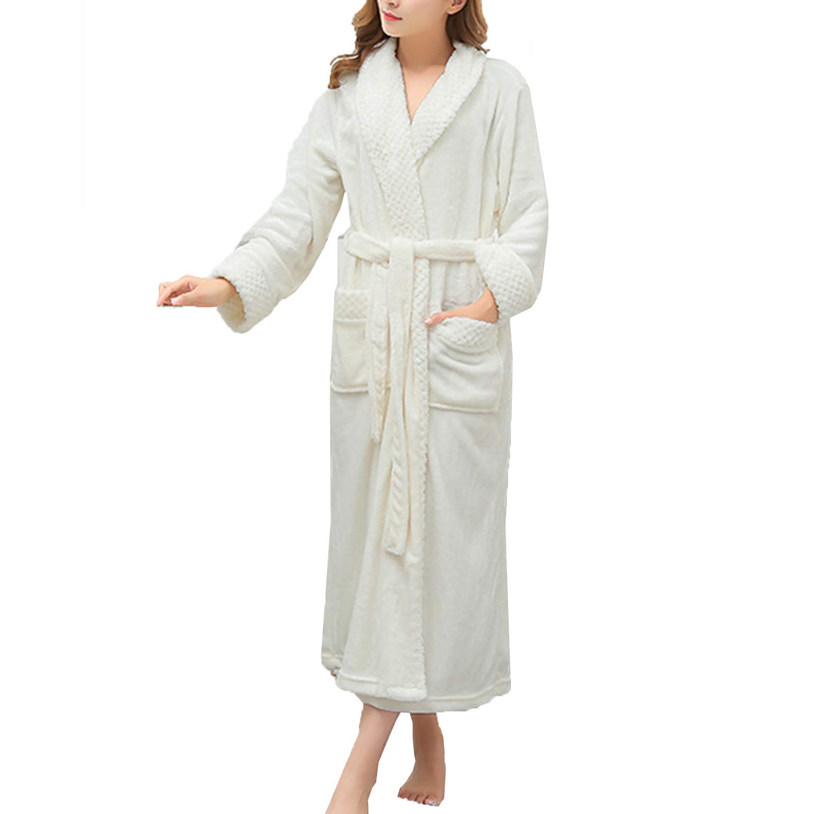 Pyjama long peignoir pour femmes en flanelle blanche taille L