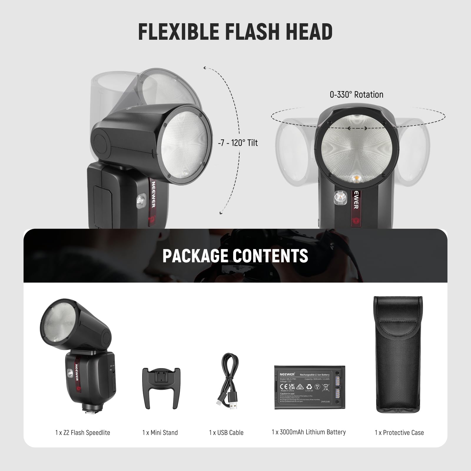NEEWER Z2-F 2.4G TTL Camera Flash Speedlite Rotonda per Fujifilm, 76Ws HSS 1/8000s, Batteria 7.2V/3000mAh