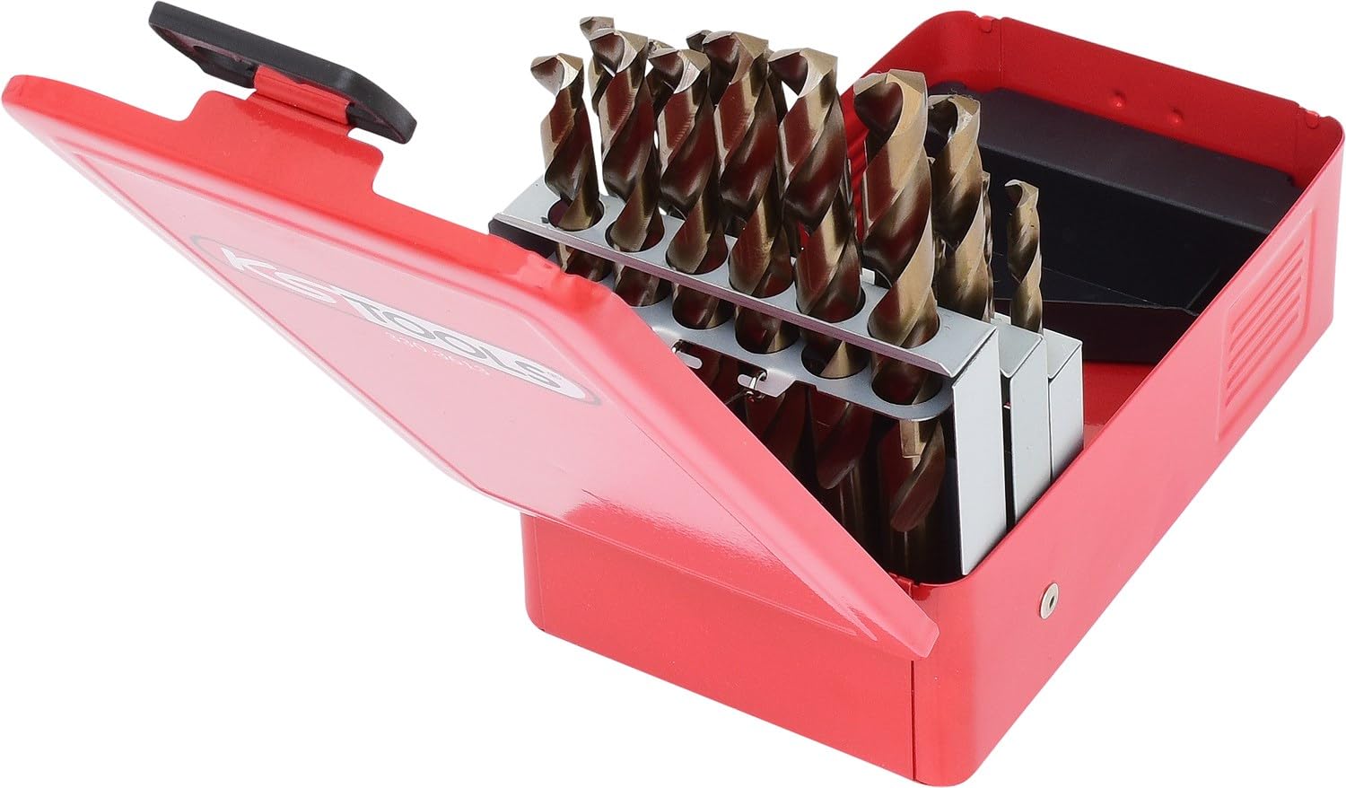 KS Tools 330.3613 Juego de brocas helicoidales HSS-G Co 5 en casete de chapa de acero, 25 pzs, 1-13mm