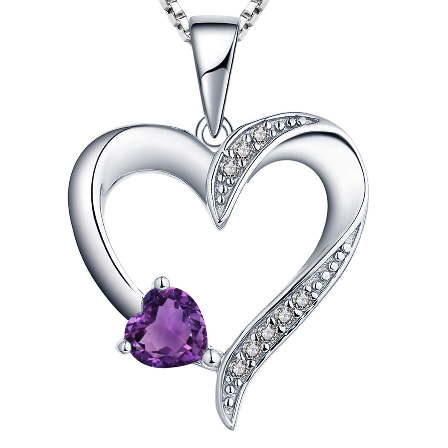 YL Herz Halskette Damen Silber 925 Anhänger Herz mit 12 Geburtsstein Zirkonia Kette für frauen, 45-48 CM