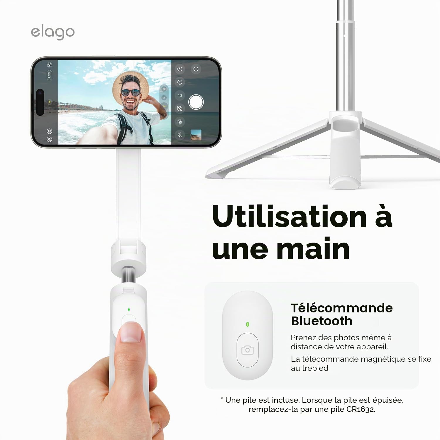 elago Trépied Perche à Selfie Compatible avec MagSafe pour iPhone/Galaxy