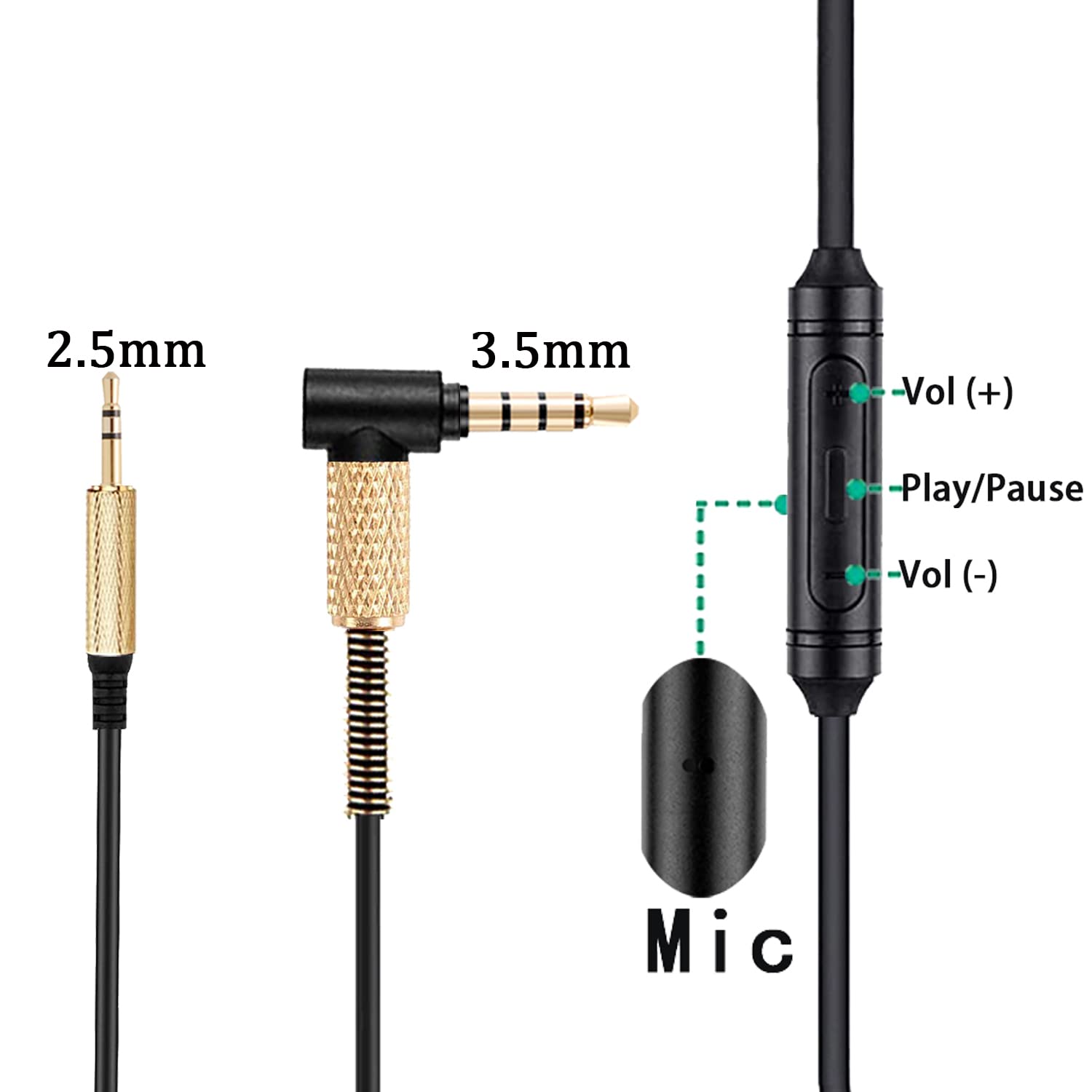 QC45 - Cable de audio en espiral compatible con auriculares Bose QC35 QC25 NC700 JBL E45BT E55BT E65BTNC 750NC 750NC Cable auxiliar de extensión de control de micrófono en línea de 2,5 mm a 3,5
