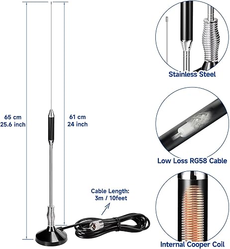 Miniatura 2 de Bingfu Antenas de radio CB de 27 MHz – PL259 y BNC macho CB Kit de antena de camión base magnética – Compatible con Galaxy Uniden Bearcat Cobra