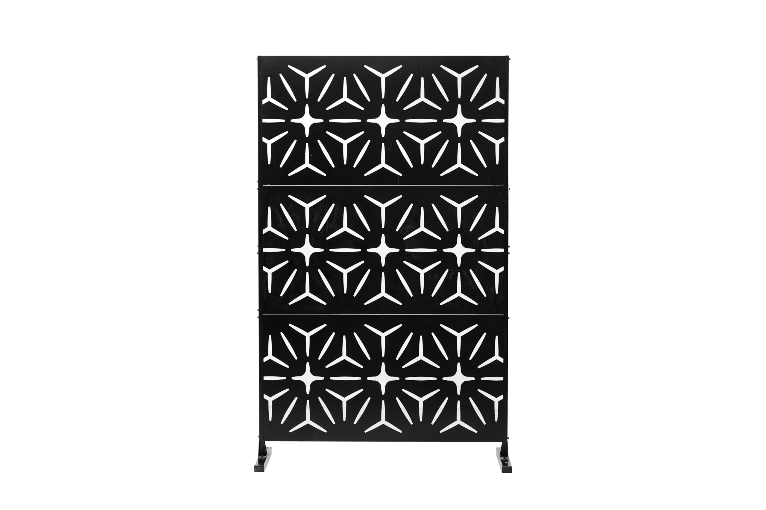 Outdoor Patio Privacy Screen, Privacy Screen with Stand Decorative Metal Privacy Screen Free Standing for Garden Backyard Balcony Modern Privacy Screen Fence - 71.5" L x 47.2" H (Black-03)