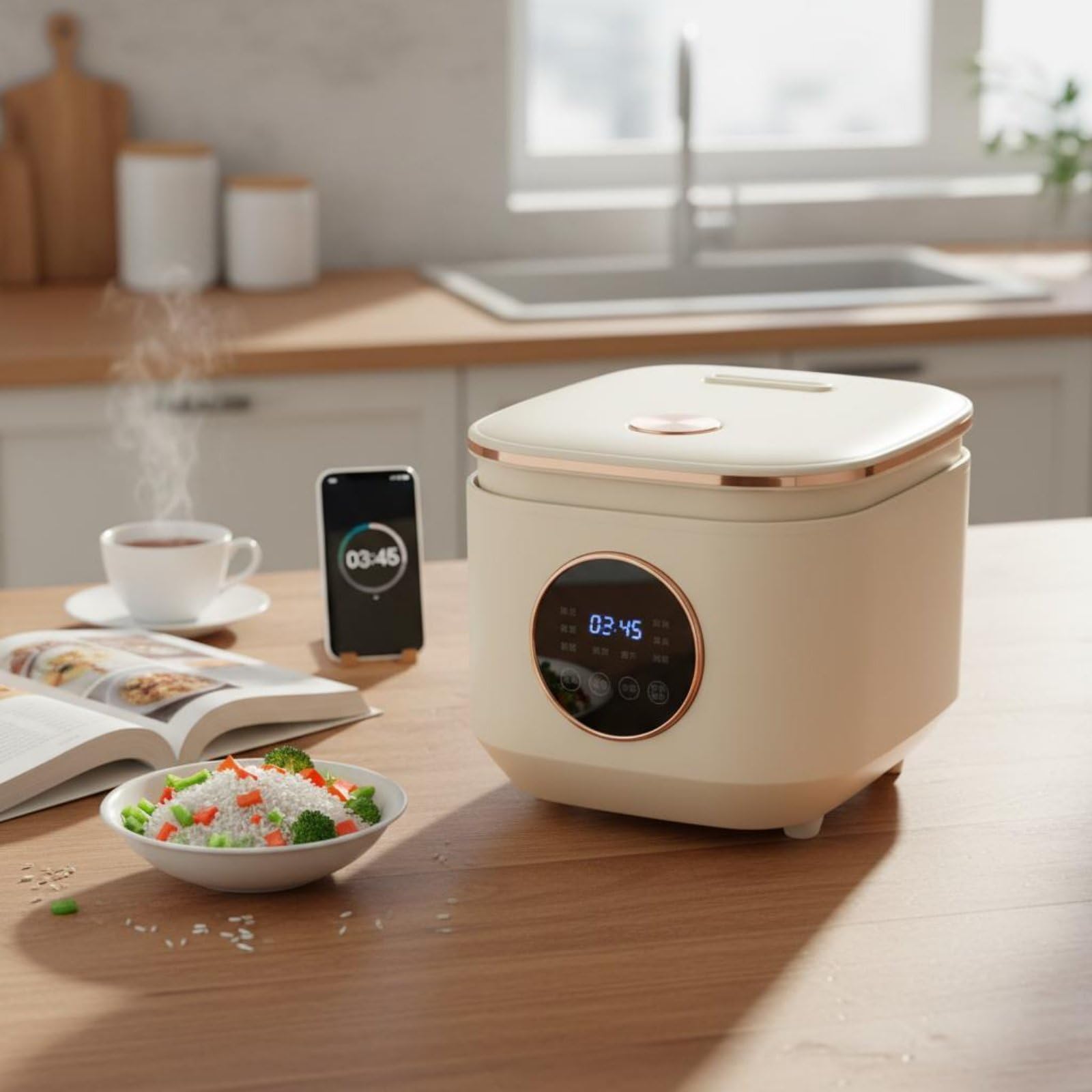 kowaku Cuociriso Elettrico Mini Cuociriso Pentola Multifunzione Vaporiera Contenitore Antiaderente Cottura Rapida Spegnimento Sicuro Adatto a Pranzi Veloci Famiglia Ristorante Domestico, Bianco Riso