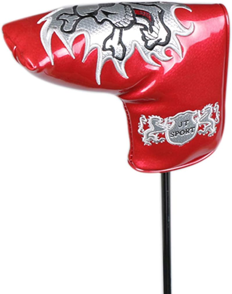 Golf Head Cover Putter Sports Skull Blade Club Headcovers Magnetic Closure Mirror Synthetic Pu Leather Embroidered Blade Fit All Brands Gift Accessories for Men Women Red