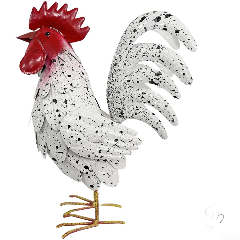 Statue de coq en métal blanc, cadeau idéal pour terrasse et cour