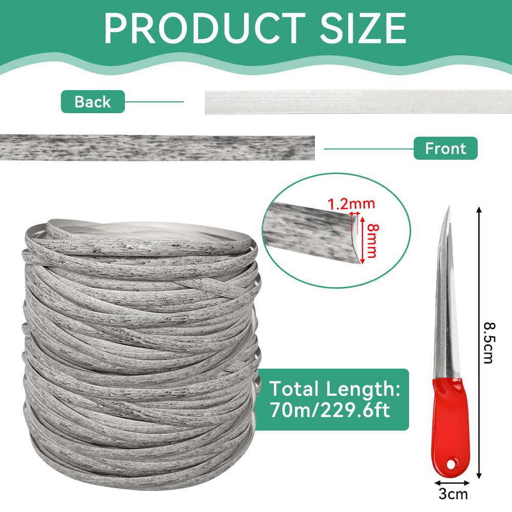 Mimbre de PE por Metros, 70m x 8mm - Mimbre Sintético para Reparación - Kit Reparación Muebles de Jardín, Sillas, Mesas - Ideal para Bricolaje - Color Gris Claro