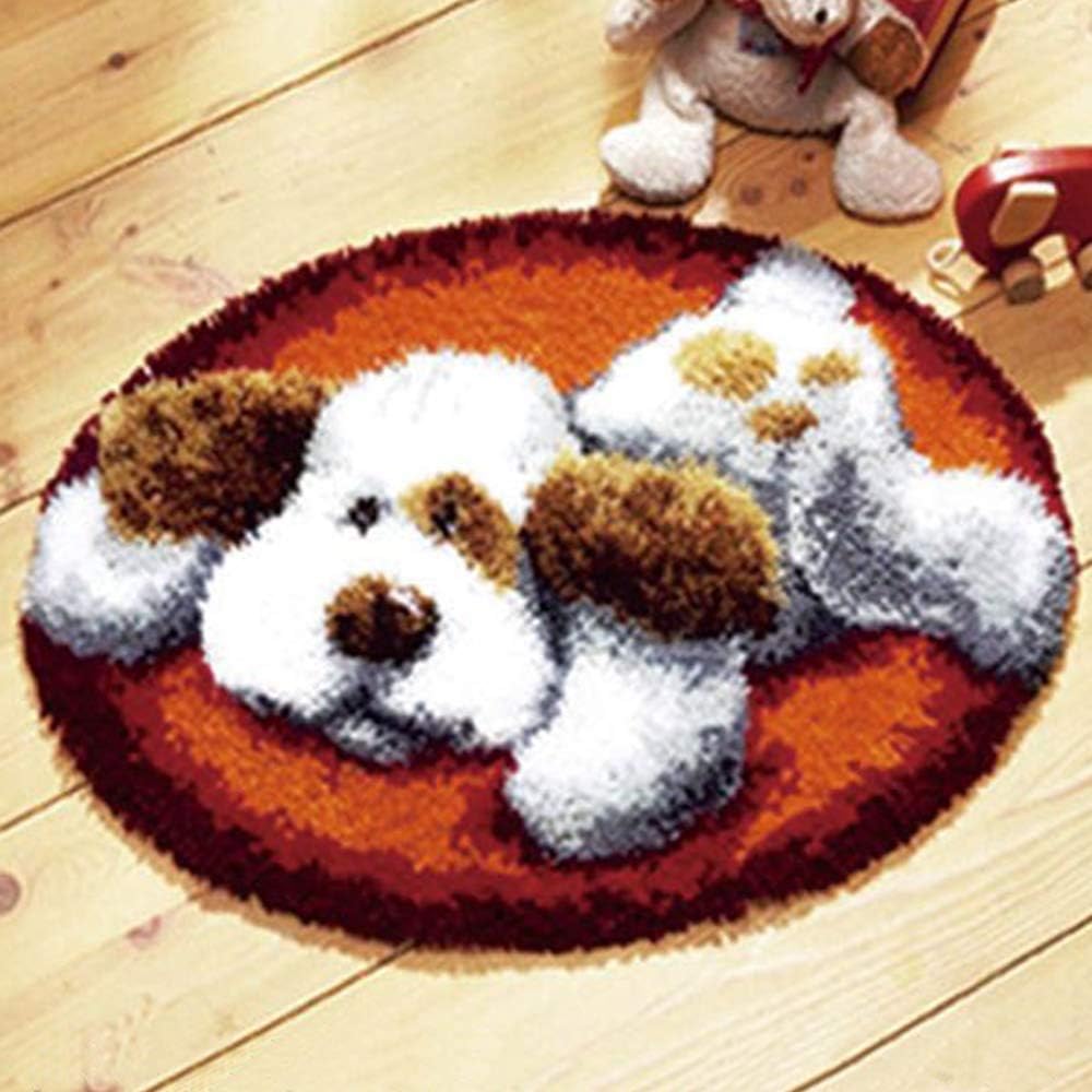 clubevy Latch Hook Kit DIY Embroidery Carpet Set Rug Crochet Yarn Cushion Mat Cross Stitch Kits (Dog)