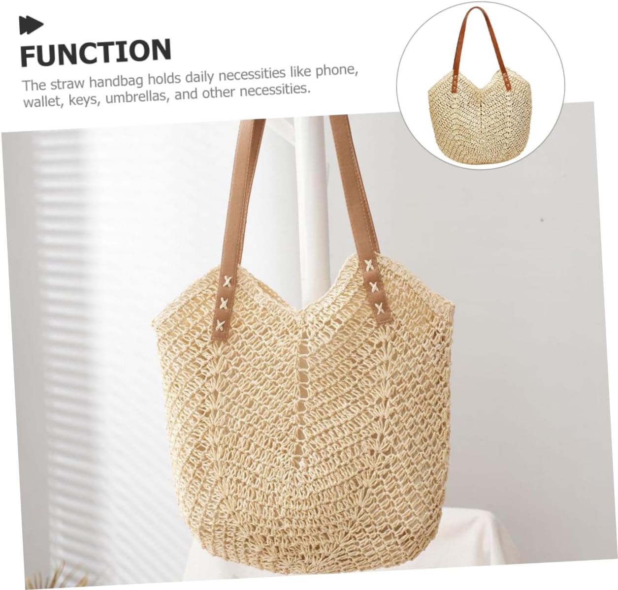 Handwoven Straw Shoulder Bag Fashionable Tote for Beach Vacation Daily Use Stylish Woven Purse for Summer Holds Essentials Wallet Versatile Accessory