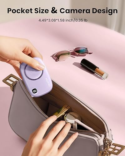 Miniatura 4 de Gaiatop Mini ventilador de cuello, uso de escritorio de mano recargable, pantalla de alimentación LED, espejo giratorio de 3 velocidades de 360 para