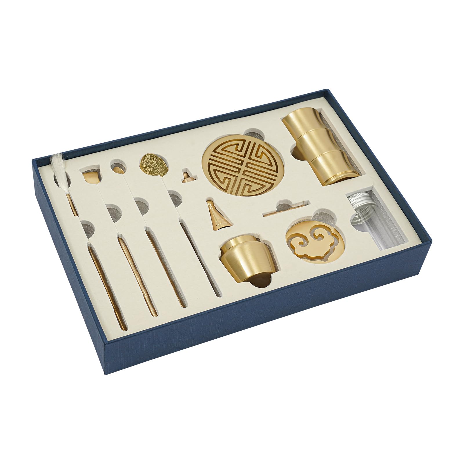 11 Stück Messing Weihrauch Werkzeug Set, Räuchergefäß-Set mit Messing Weihrauch Löffel Presse Schaufel Pinsel Zubehör für Yoga, Meditation