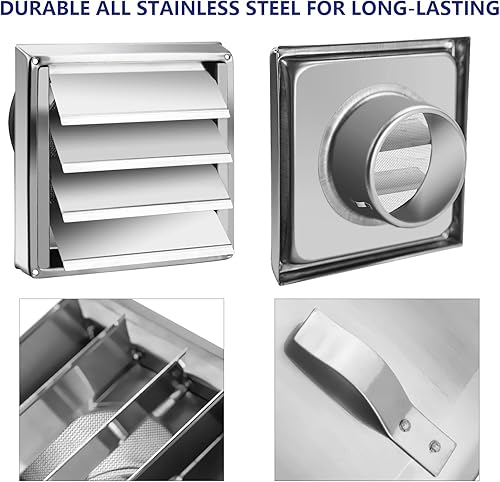 Miniatura 3 de Funmit Cubierta de ventilación de metal para secadora de 4 pulgadas con pantalla de malla metálica, cubierta de ventilación de acero inoxidable