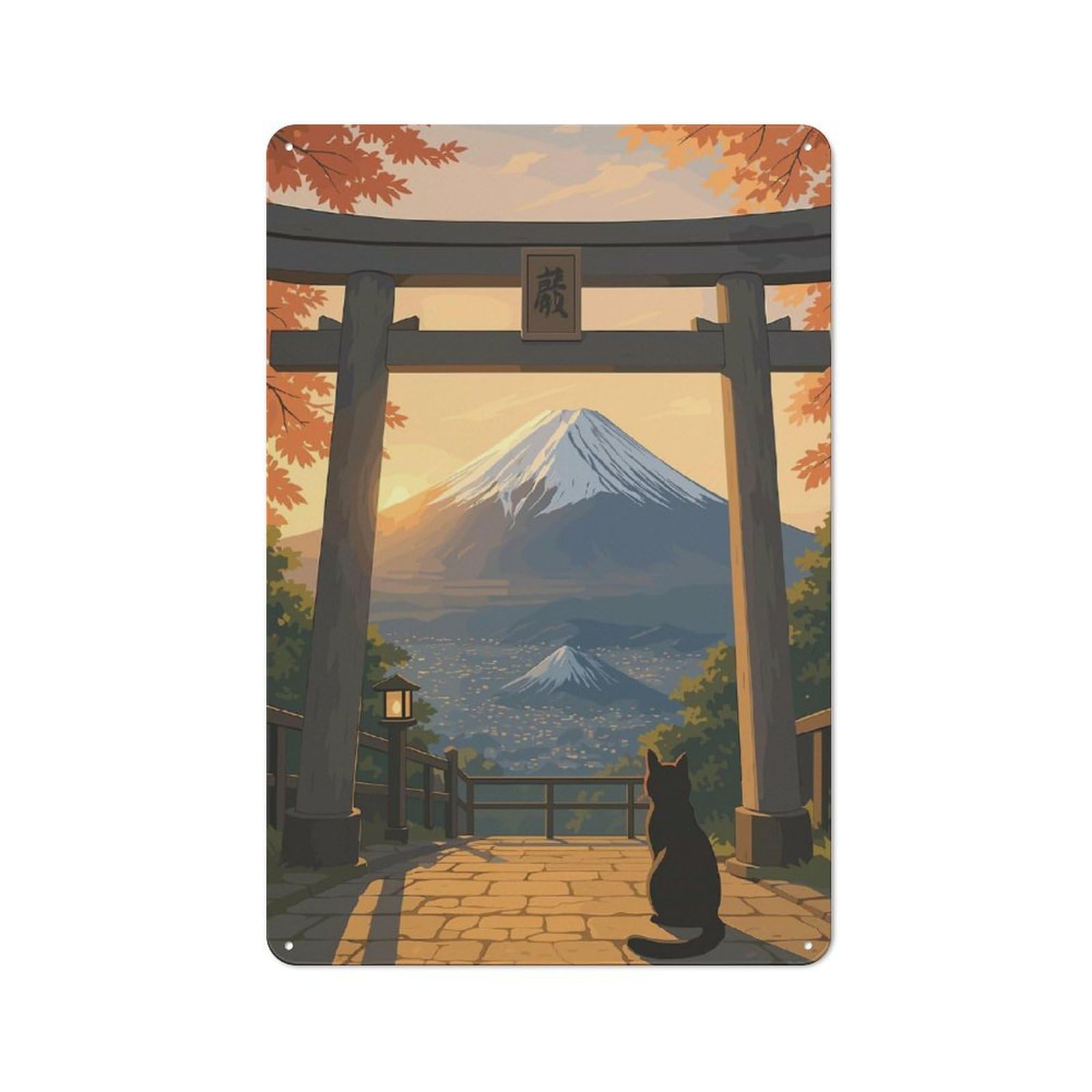 Junmoney Mount Fuji View With Torii Gate Metal Plaque 30X20cm With For Garage Wall, Vintage Decor, Autumn Home Decor For Collectors Of Metal Signs