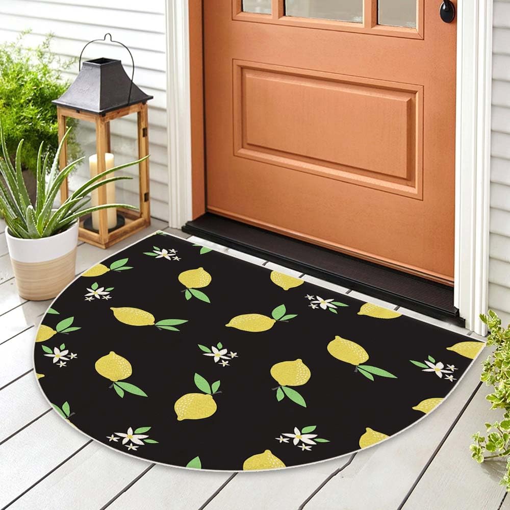 EMMTEEY Half Circle Door Mat 24X36Inch Doormat Indoor Entrance Vintage Teal Gold Abstract Geometric Half Moon Bath Mat Non Slip Washable Mat for Garage Patio Kitchen Laundry High Traffic Areas
