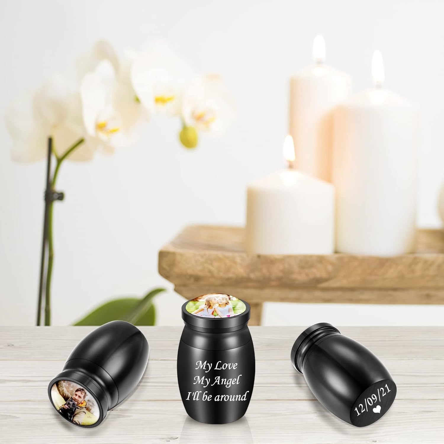 SOITIS Customized Mini Keepsake for Ashes, Custom Photo Mini Urn Stainless Steel Small Ash Urn, Memorial Funeral Holder, Small Keepsake for Human Ashes - Silver Decorative Cremation