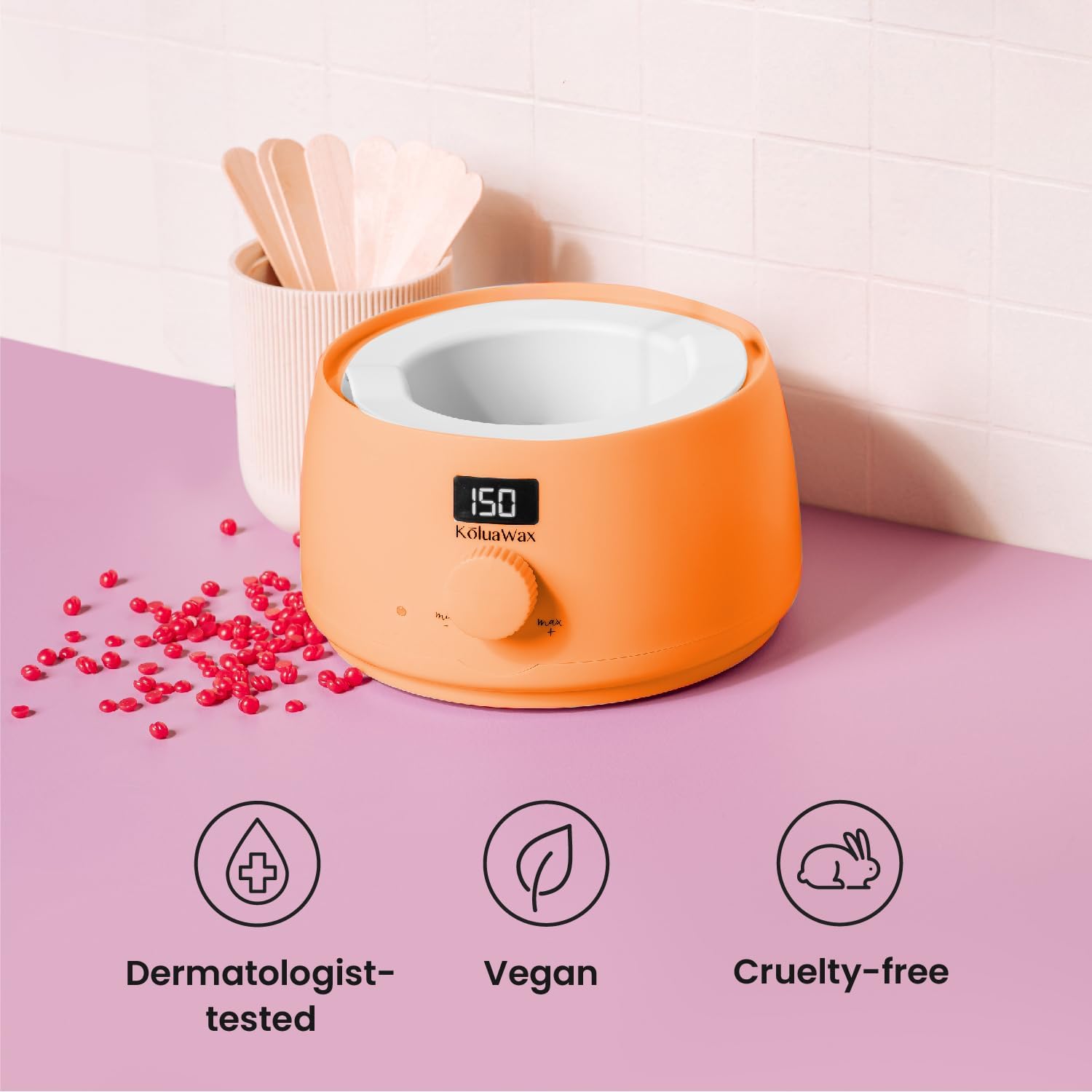 KoluaWax Premium Waxing Kit für Frauen - Hot Melt Hartwachswärmer zur Haarentfernung Augenbraue Bikini Beine Gesicht Brazilian Wax Maschine 4er-Pack Perlen Zubehör Pfirsich Fuzz