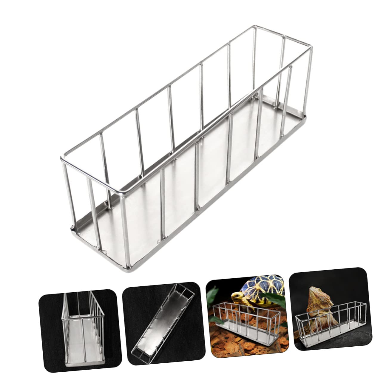 WOONEKY Comedero Inoxidable para Reptiles Plato Antideslizante para Tortugas y Alimentador De Ecológico y para Comida y Agua Diseño y Estable