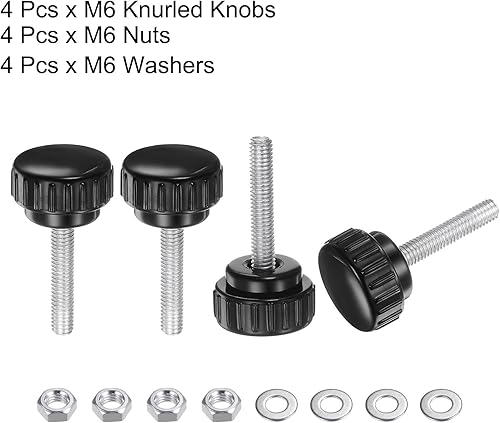 Miniatura 148 de uxcell Juego de 4 perillas moleteadas, tornillos de pulgar con tuercas y arandelas, rosca macho métrica M6 x 1.378 in, cabeza de plástico de 0.984