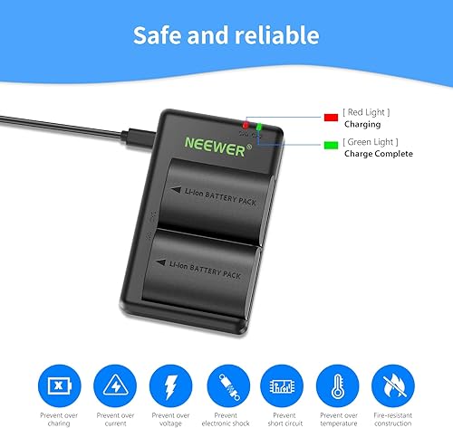 Miniatura 5 de Neewer Juego de cargador de batería recargable de repuesto LP-E6NH compatible con Canon EOS R7, EOS R5, EOS R6 R6 II, EOS R, 5D II III IV, 6D, 6D